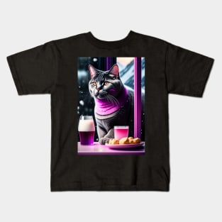 British Shorthair enjoys a hot beverage Kids T-Shirt